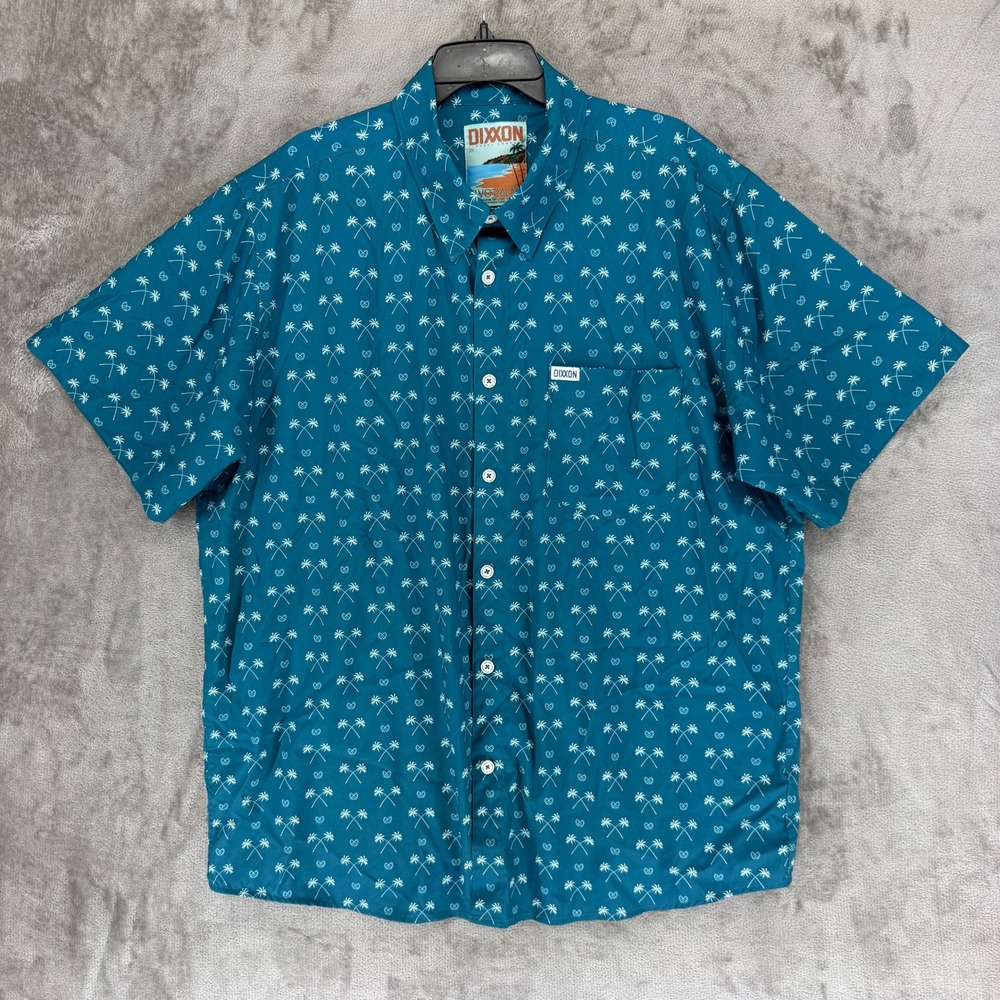 Dixxon Flannel Co‎ Two Palms Teal Palm Tree D-Lite Shirt Mens 2X Short Sleeve